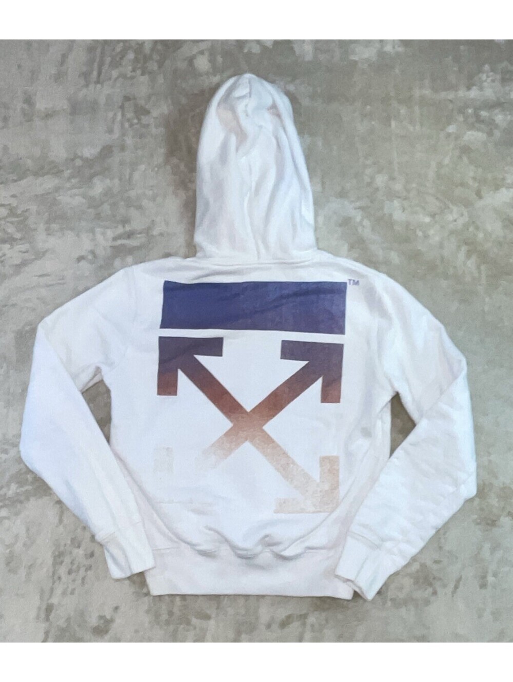 Off-White Virgil Abloh Degrade Arrows White Pullover Hoodie Mens Size XS *FLAW*